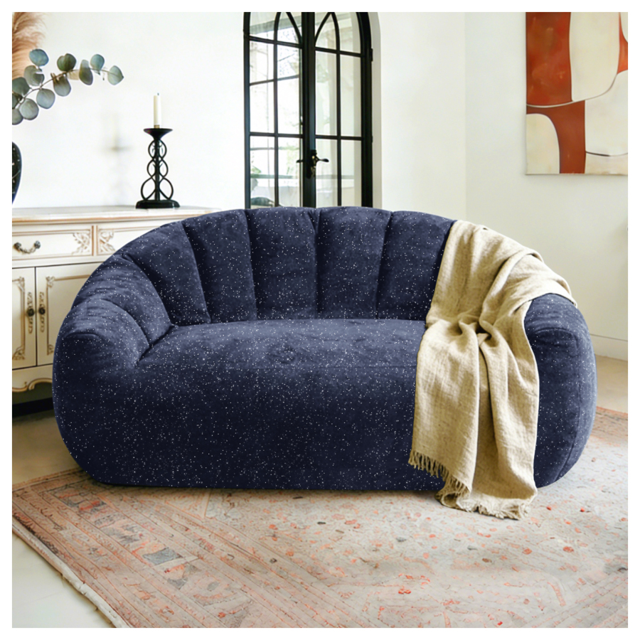 Sillón individual de franela azul con reposabrazos diseño huella