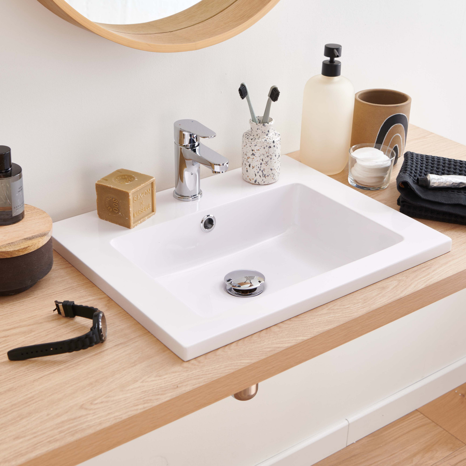 Lavabo rectangular de cerámica blanca 43 x 26,5 cm moki