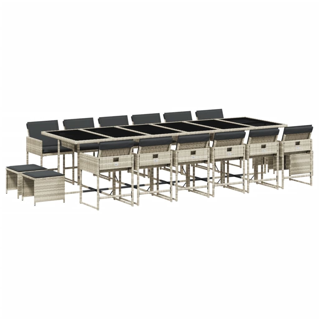 vidaXL set comedor jardín y cojines 17 pzas ratán sintético gris claro