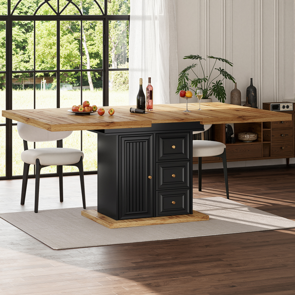 Mesa extensible con almacenaje mdf madera natural