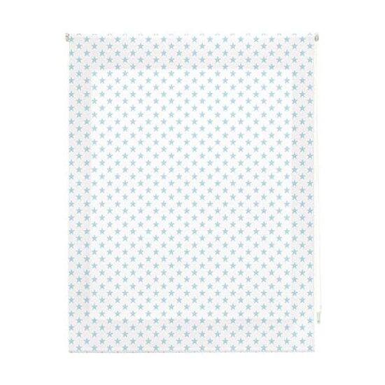Estor enrollable infantil 140x250 blanco con estrellas turquesa