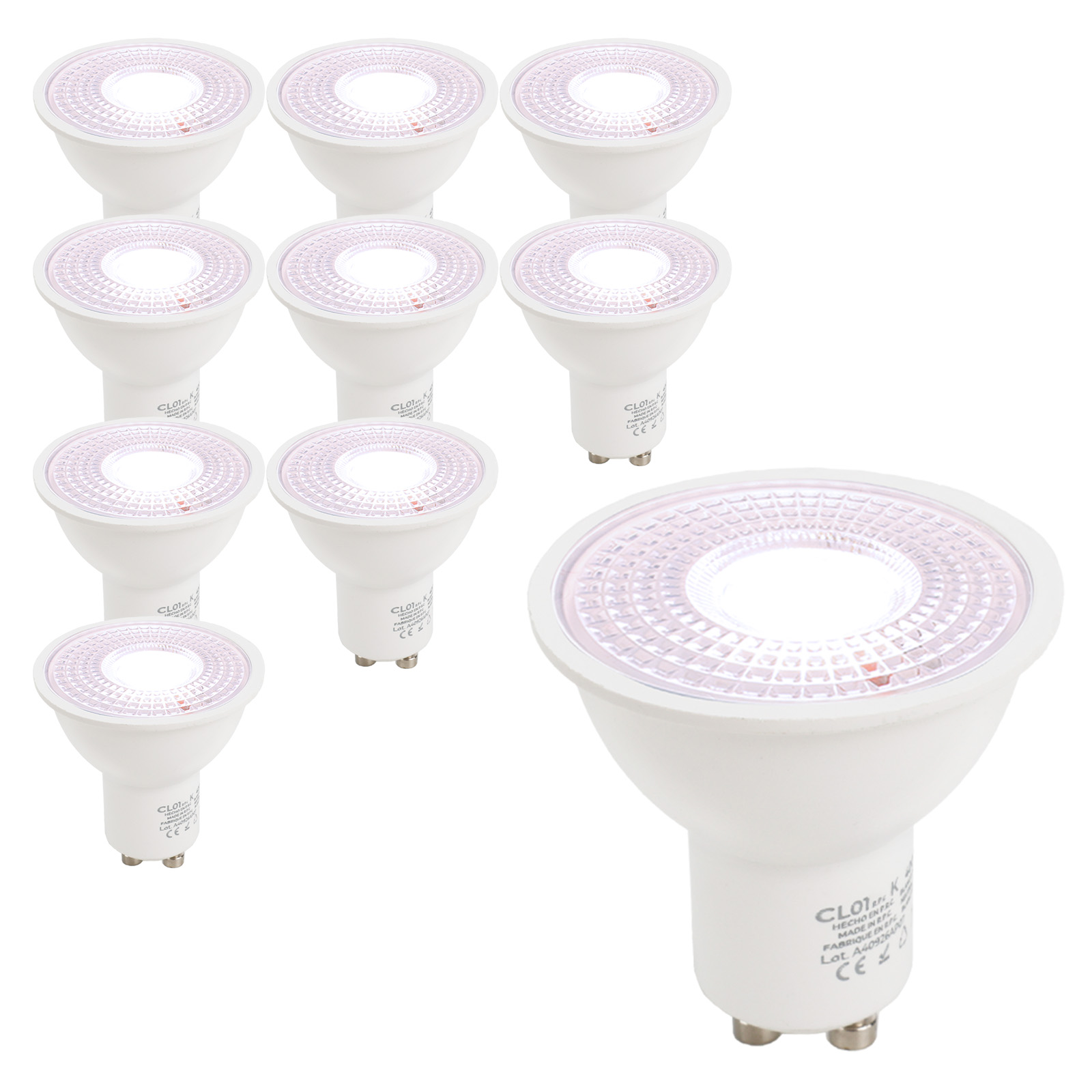 Pack 10 bombillas LED gu10 7w 45º 665lm 6000k frío no parpadeo