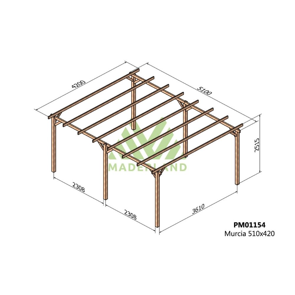 Pérgola de madera maciza - murcia 510x420cm (maderland)