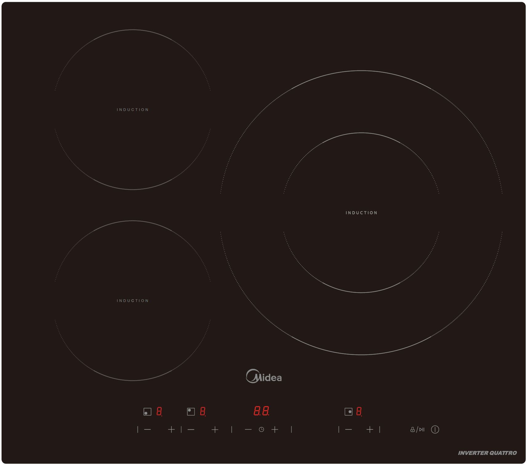 Midea mih740t467k0 placa de inducción , 3 zonas, ancho 60 cm, negra