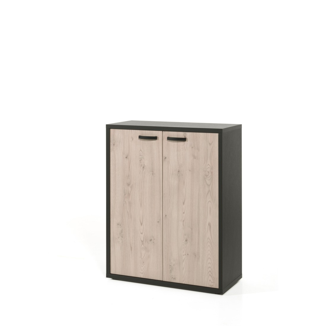 Mueble de almacenamiento para oficina depé – 2 puertas – roble claro y negr