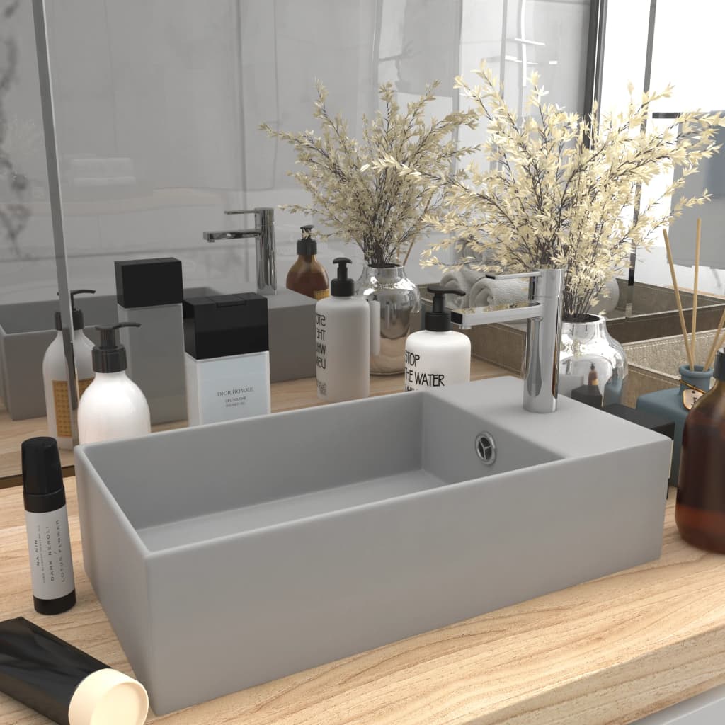 Lavabo con rebosadero cerámica gris claro es1125