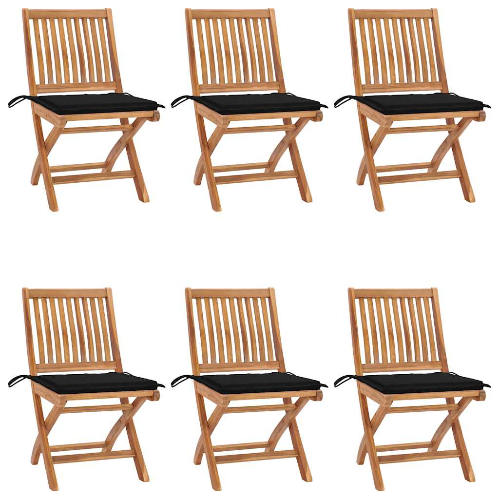 vidaXL sillas de jardín plegables 6 uds madera maciza teca con cojines