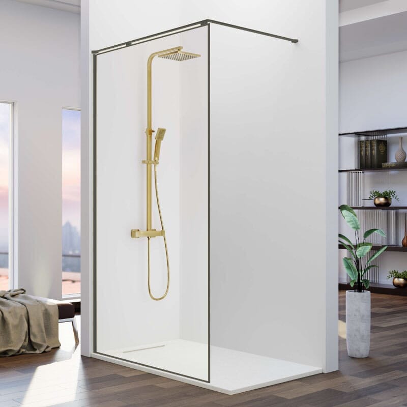 Mampara fija ducha 100 cm 1 hoja fresh arena gun metal barra en l