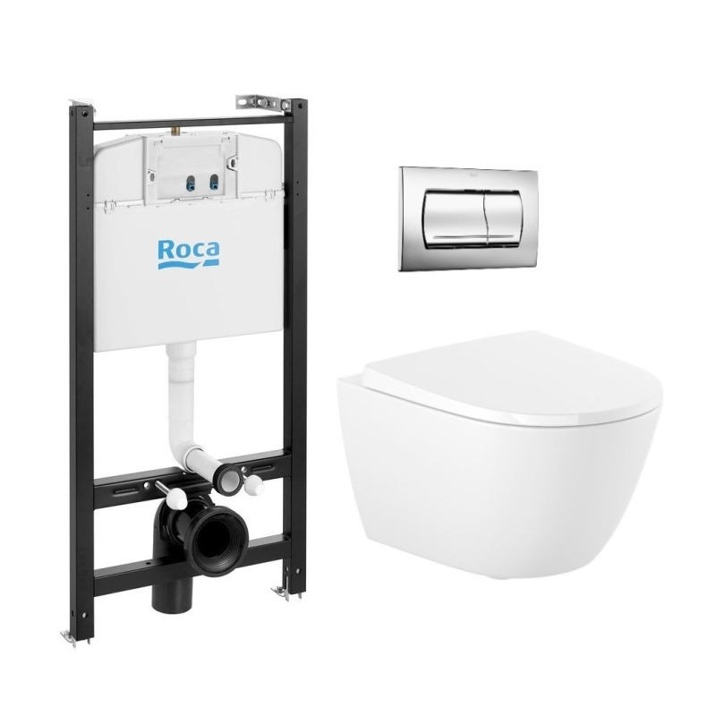 Roca active pack y pulsador PVC cromo brillo con wc suspendido roca ona