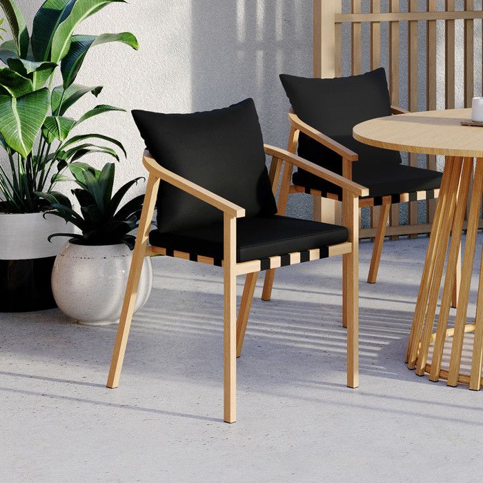 Sillas de jardín malta - lote de 4 - metal madera negro