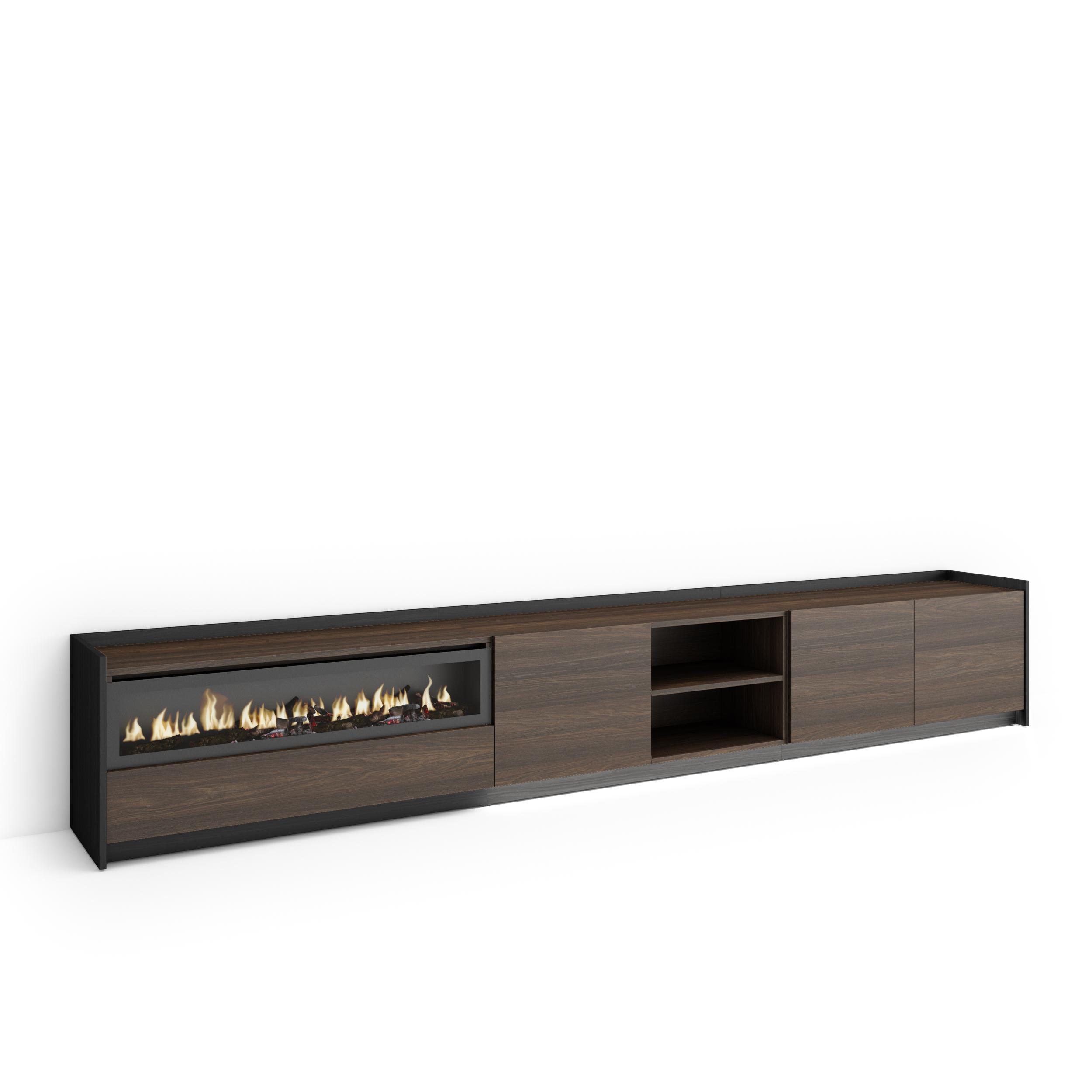 Mueble tv, 310x37x50cm, chimenea eléctrica, LED rf4906
