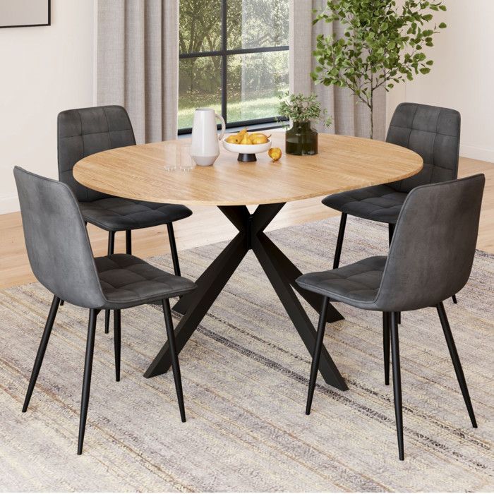 Mesa comedor redonda extensible - 4 sillas - 110-150 cm