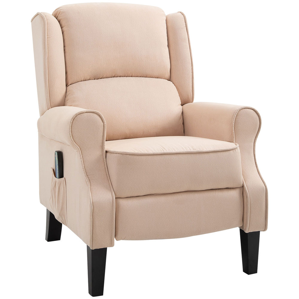Sillón de masaje 78x83x101 cm tejido de ante, madera de álamo color beige