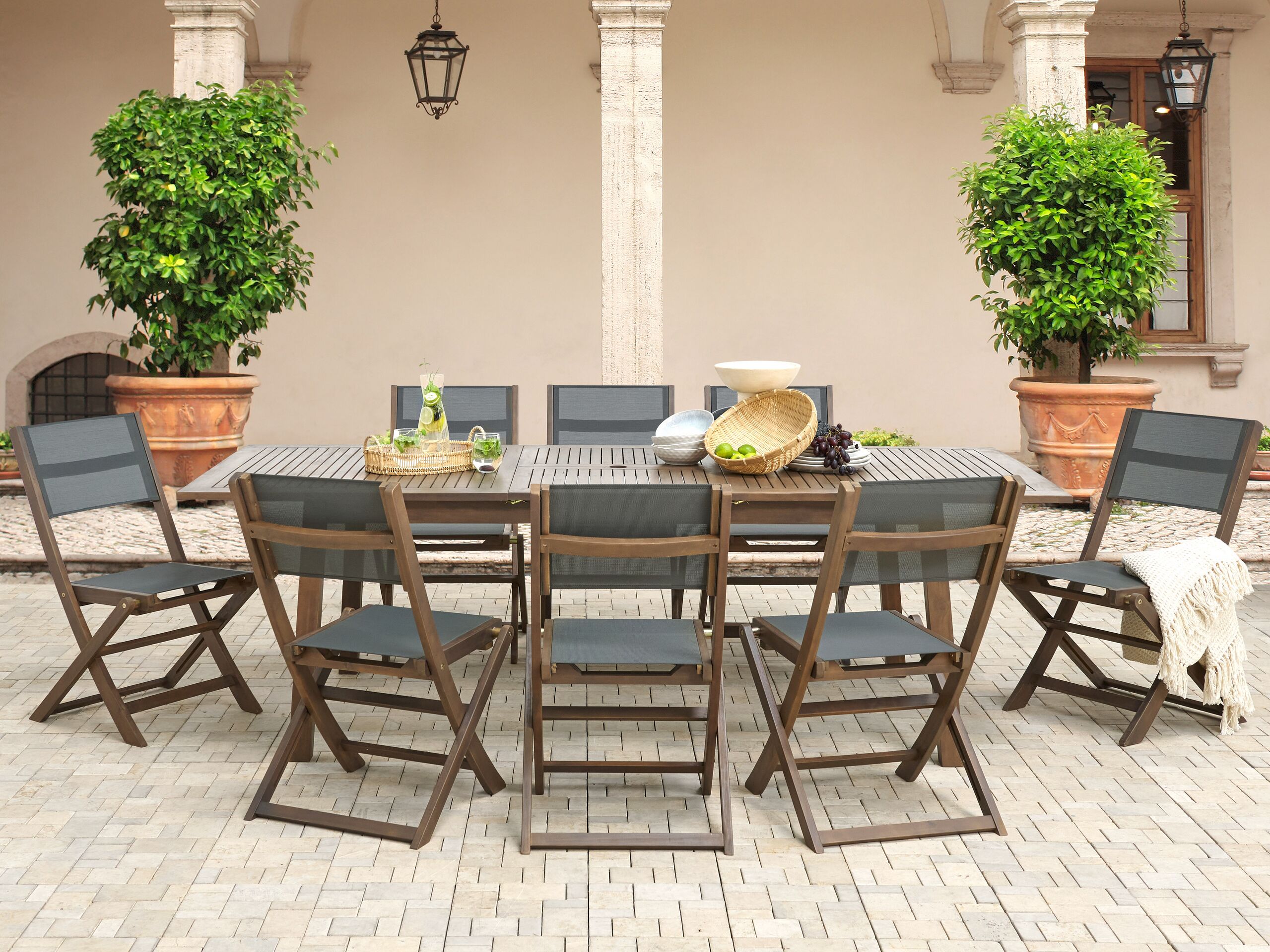 Conjunto de comedor exterior 8 plazas cesana madera de acacia marrón oscuro