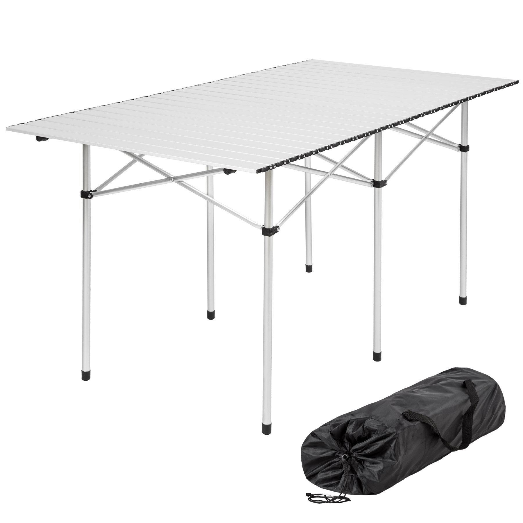 Mesa de aluminio plegable con asa y resistente 140 x 70 x 70 cm, gris