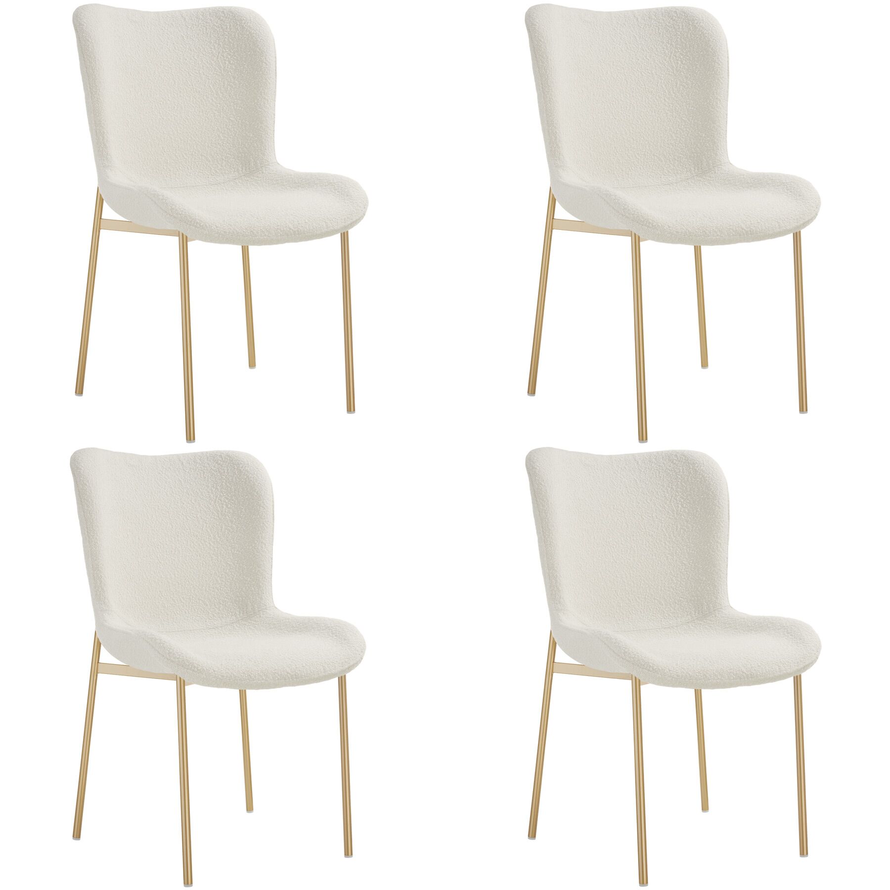 4 sillas de comedor tejido bouclé 54 x 62 x 90 cm blanco/dorado