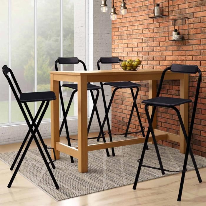 Taburetes de bar plegables negros lote de 4 47x45x99 cm