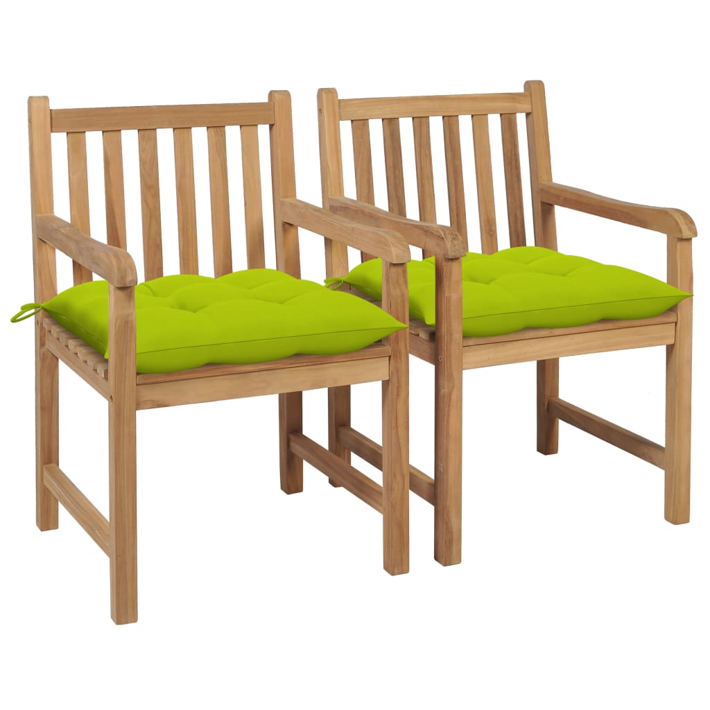 vidaXL sillas de jardín 2 uds madera de teca y cojines verde brillante