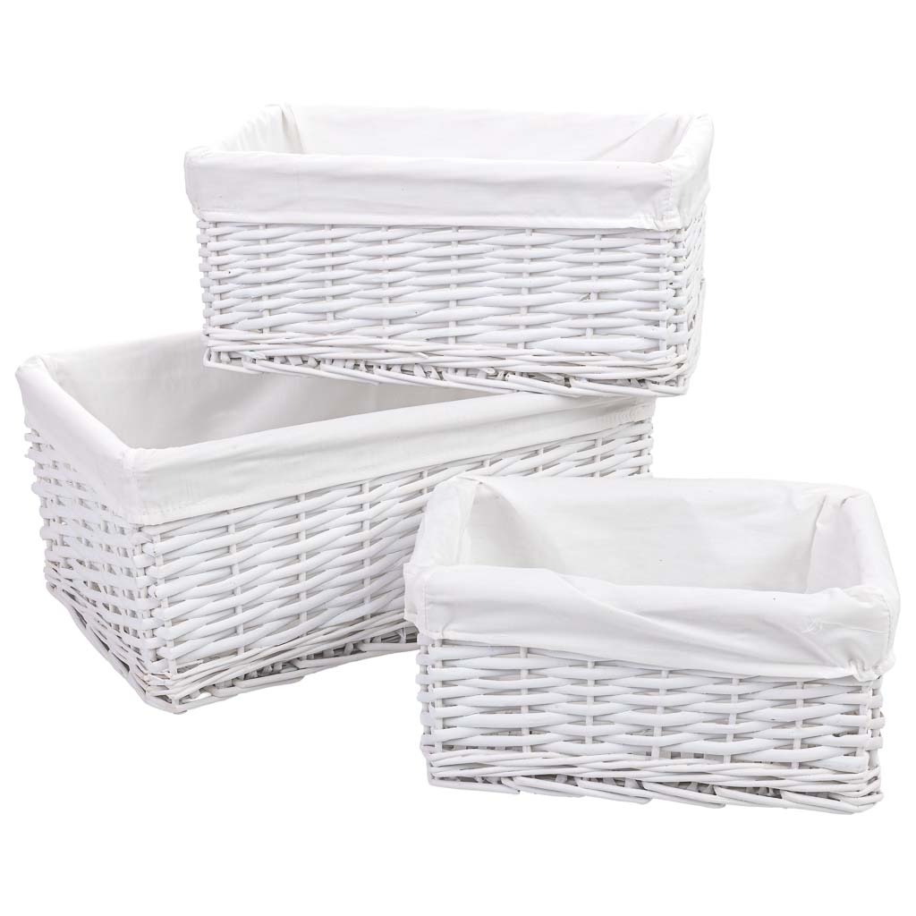 Set 3 cestos de mimbre blanco a: 40x28x18, b: 35x23x16, c: 28x18x14 cm
