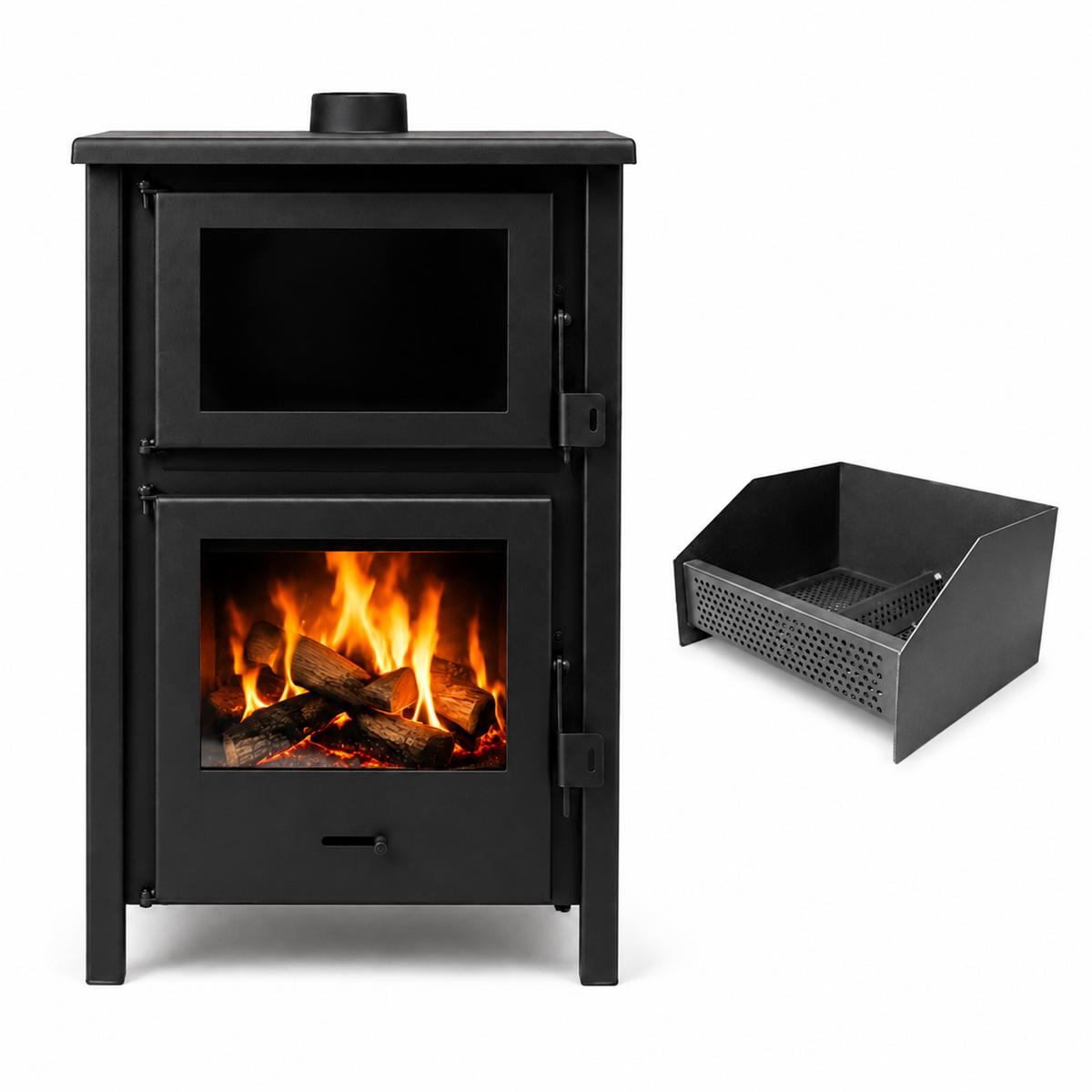 Estufa de leña 9kw + gratis convertidor de pellet hasta 210m3
