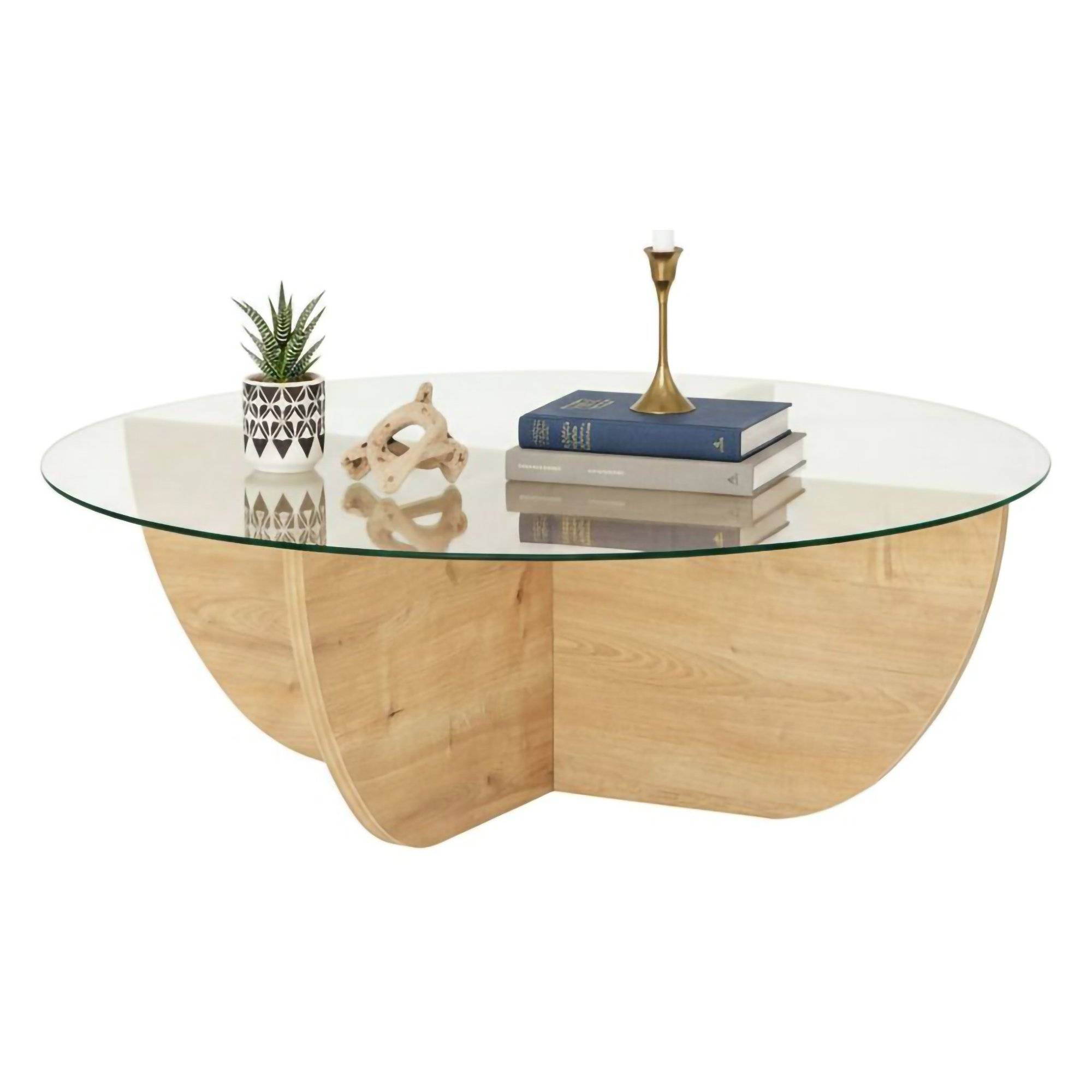 Mesa de salón jolanda, vidrio y madera nobilitado