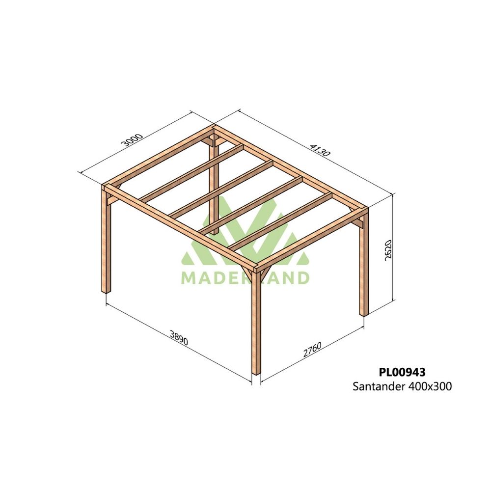Pérgola de madera laminada - santander 400x300cm (maderland)