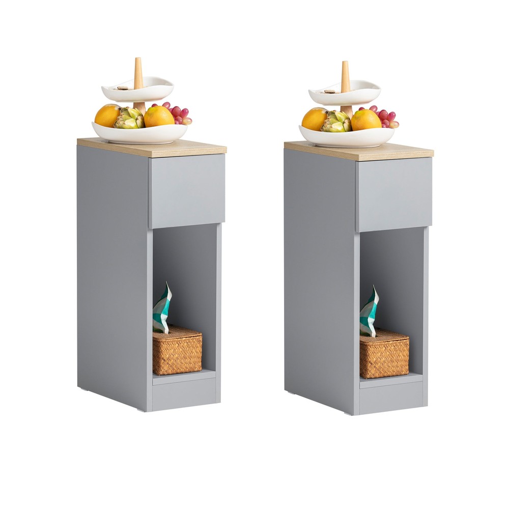 Sobuy 2 mesitas de noche con cajón gris 35x20x60 cm