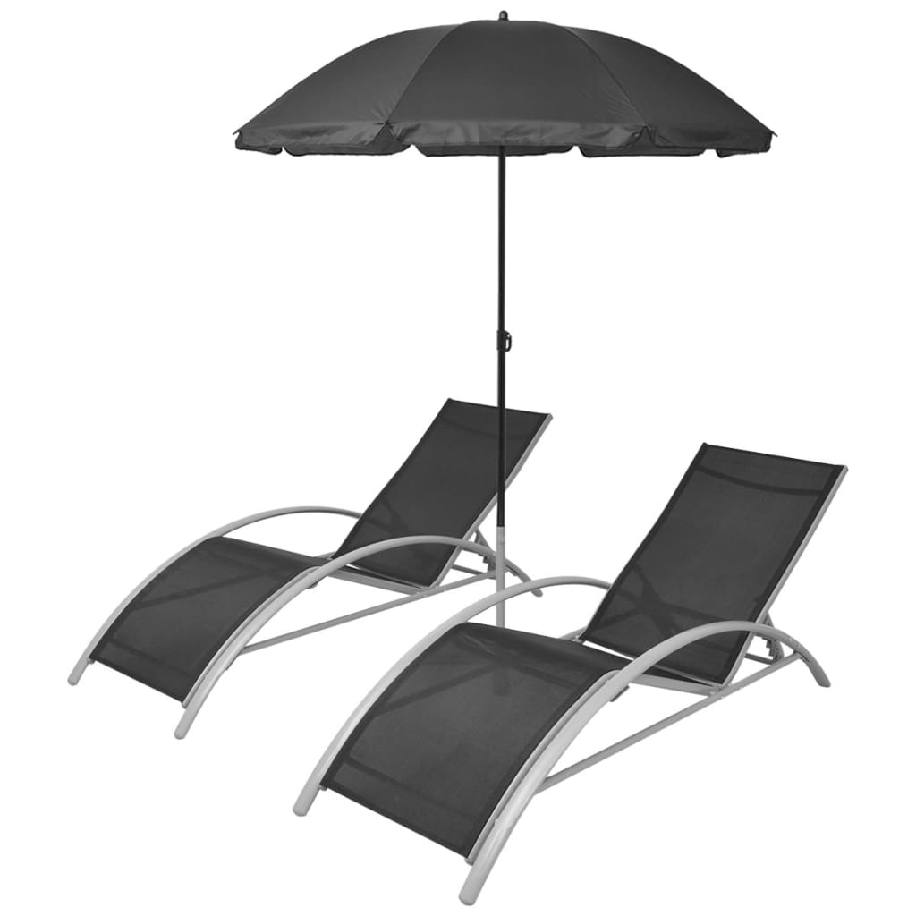 vidaXL tumbonas con sombrilla aluminio negro