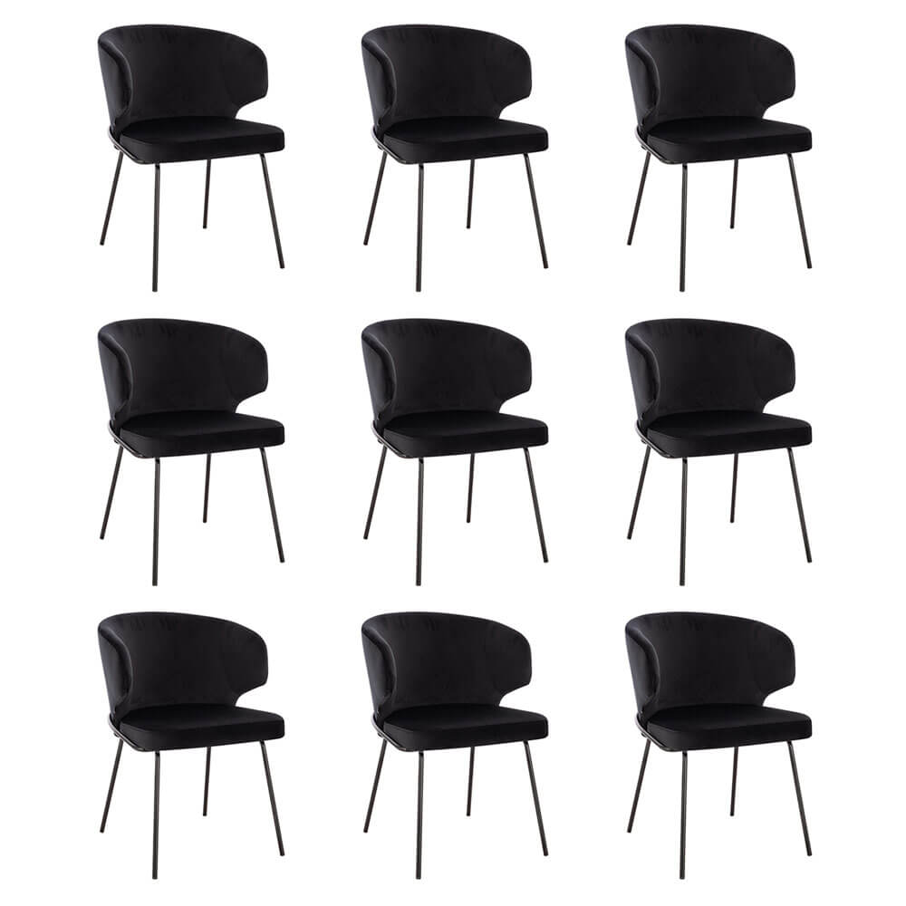 Silla de comedor de terciopelo amara - lote de 9 negro