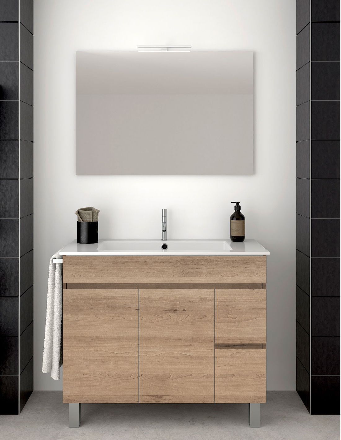 Mueble de baño isquia con lavabo y espejo 90x45cm estepa