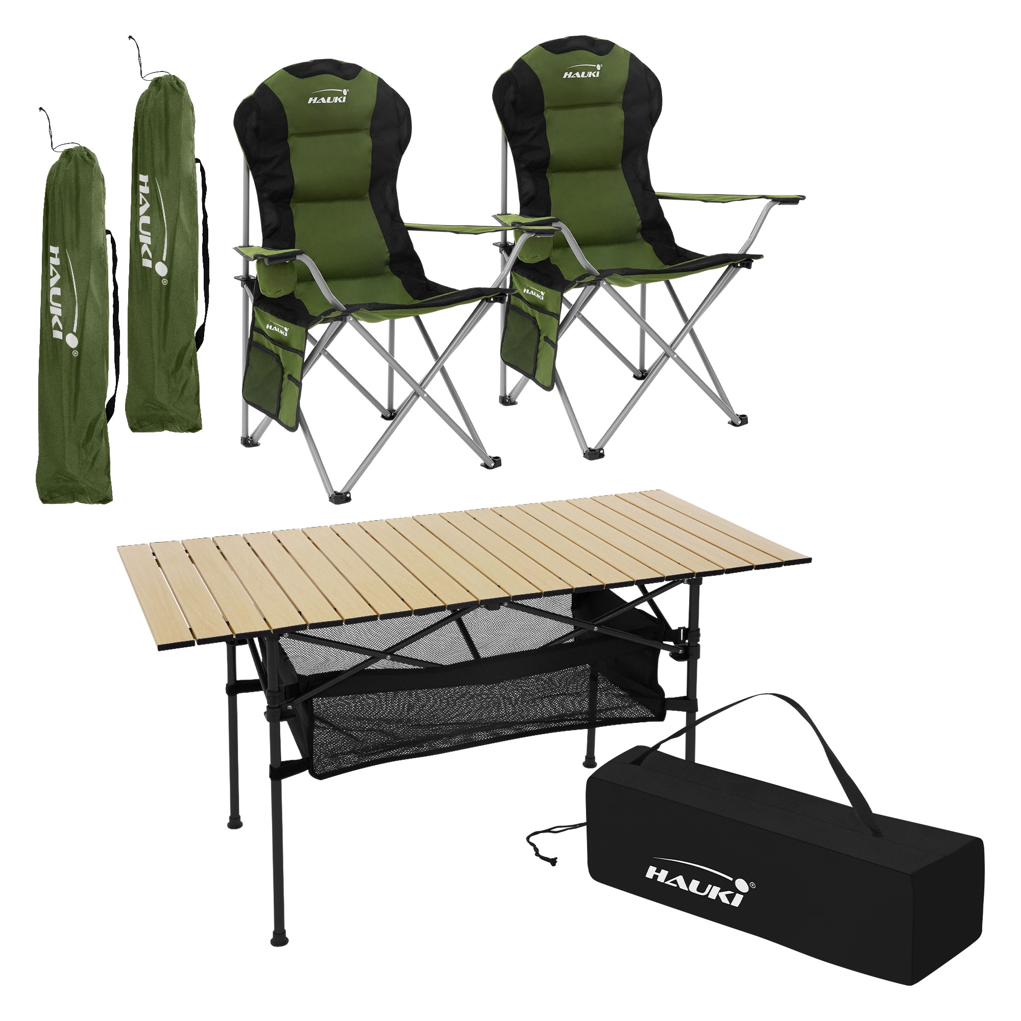 Muebles de camping mesa beige y 2 sillas caqui plegable mobiliario acampada