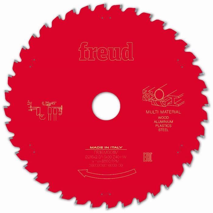 Hoja para sierra circular portátil freud - ø216 2/1,6 al30 z40 tpb 0° - f03