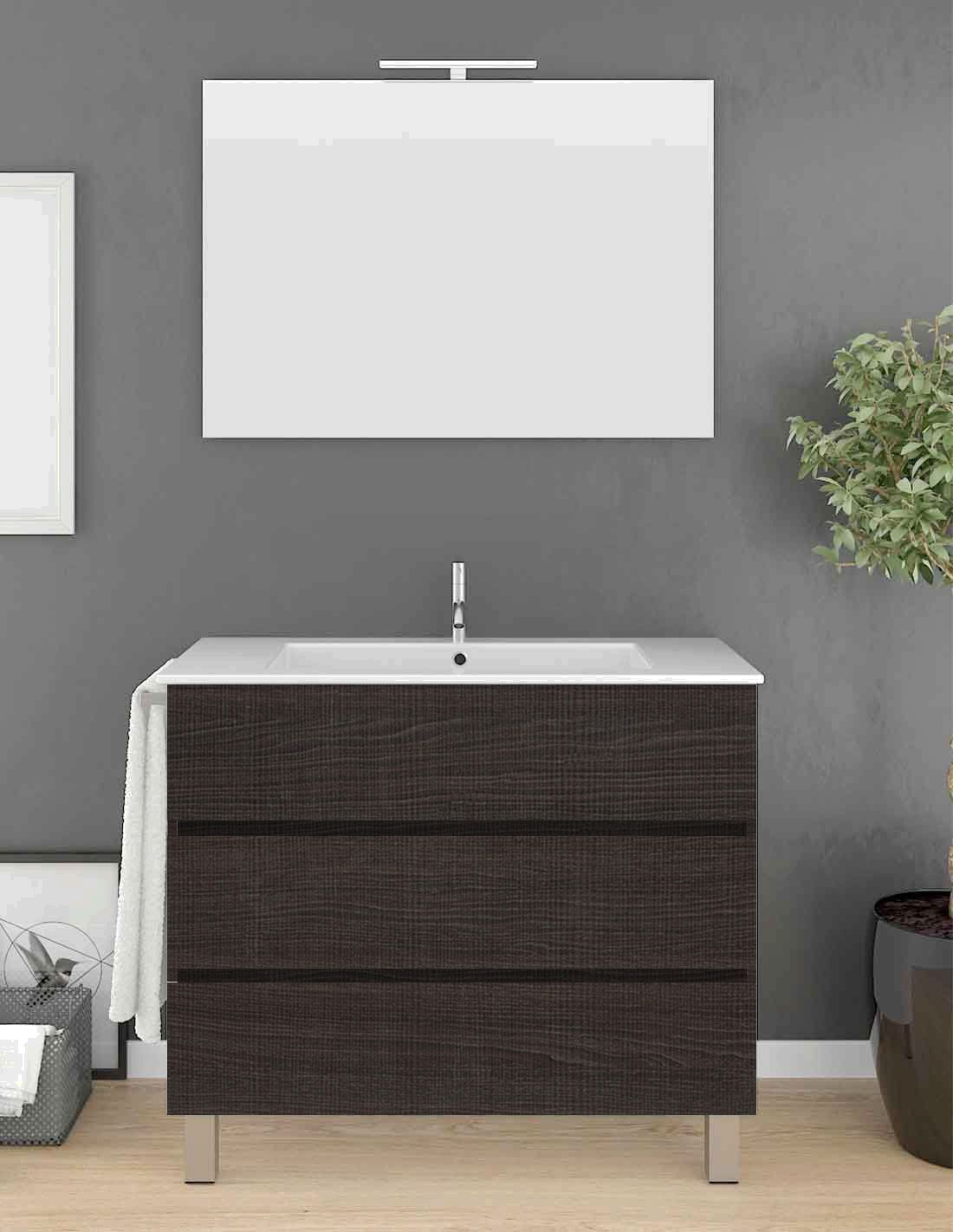 Mueble imperia 3 cajones, lavabo y espejo roble sinatra 80 x 40 cm