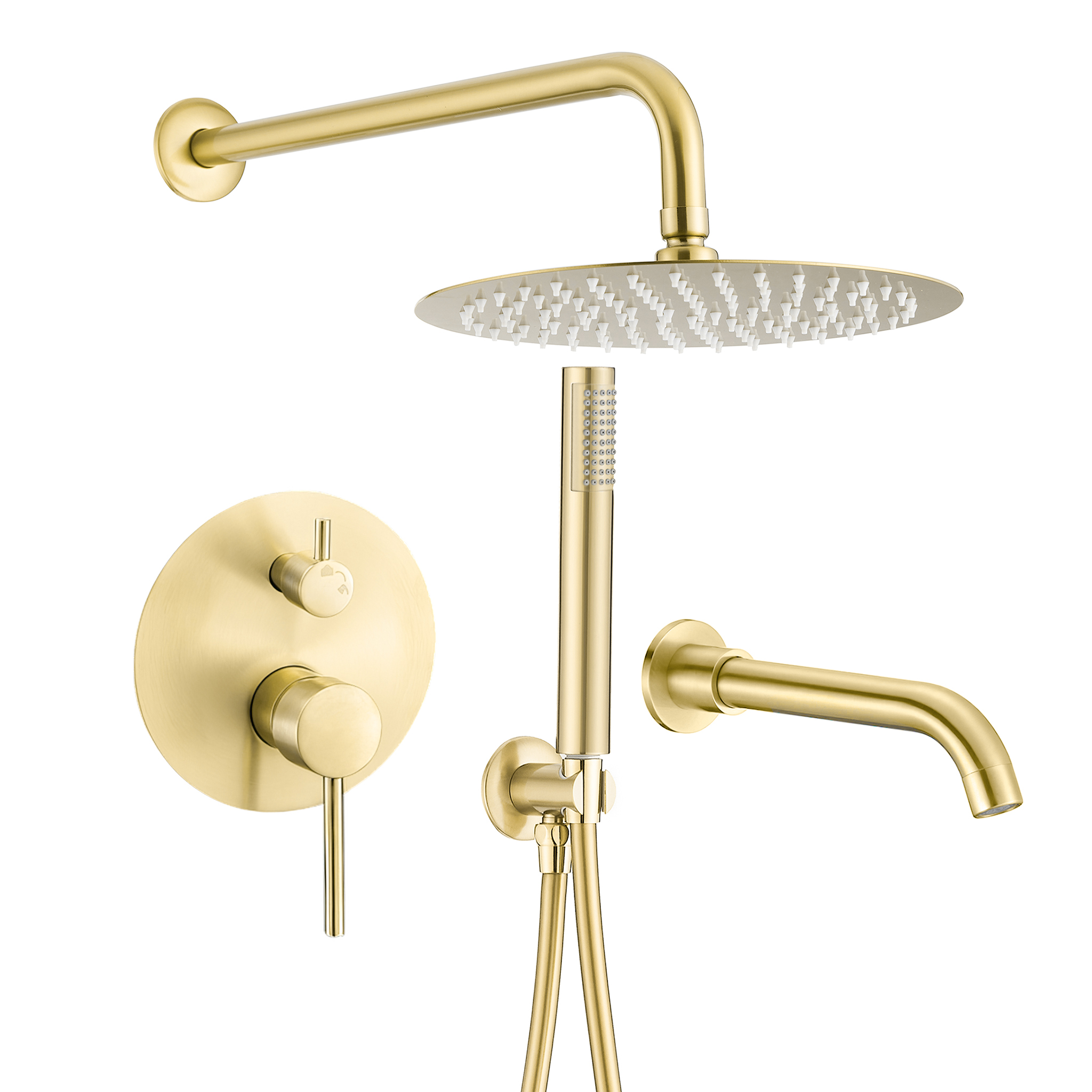 Valaz ducha empotrada de bañera a pared dorado cepillado - 20cm
