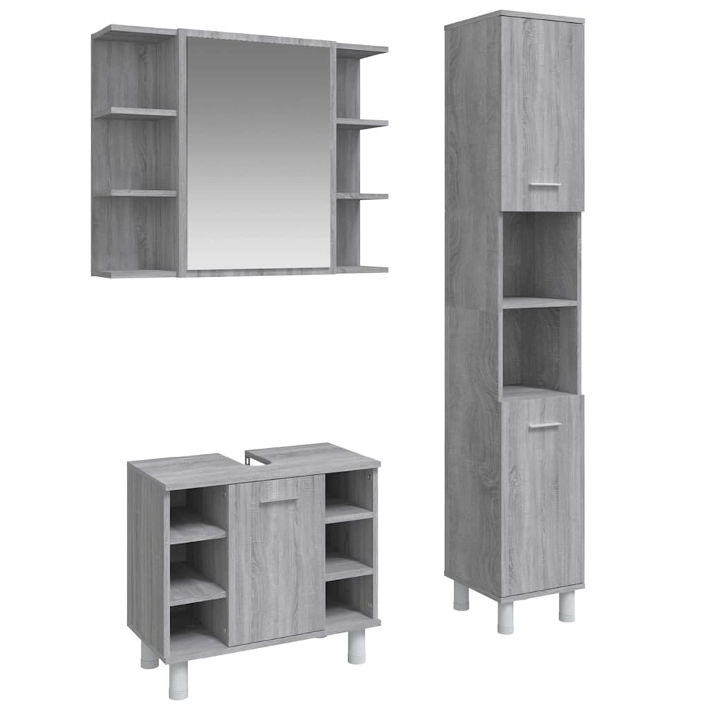 vidaXL set de muebles de baño 3 pzas madera contrachapada gris sonoma