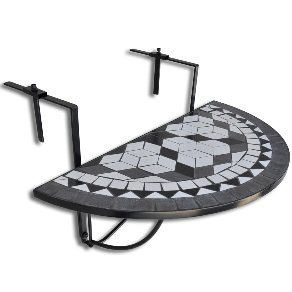 vidaXL mesa de balcón colgante mosaico negro y blanco