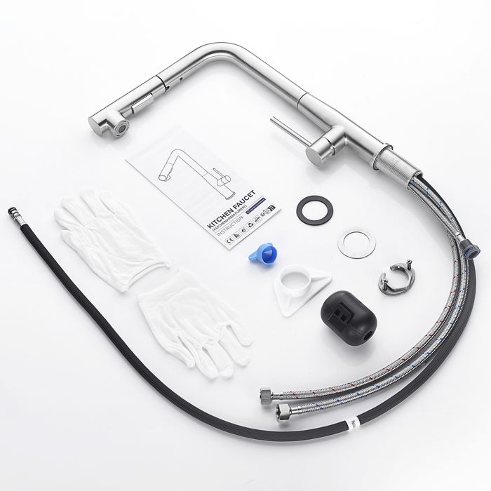 Grifo de cocina con ducha extraíble - acero inoxidable - giratorio 360° - 2