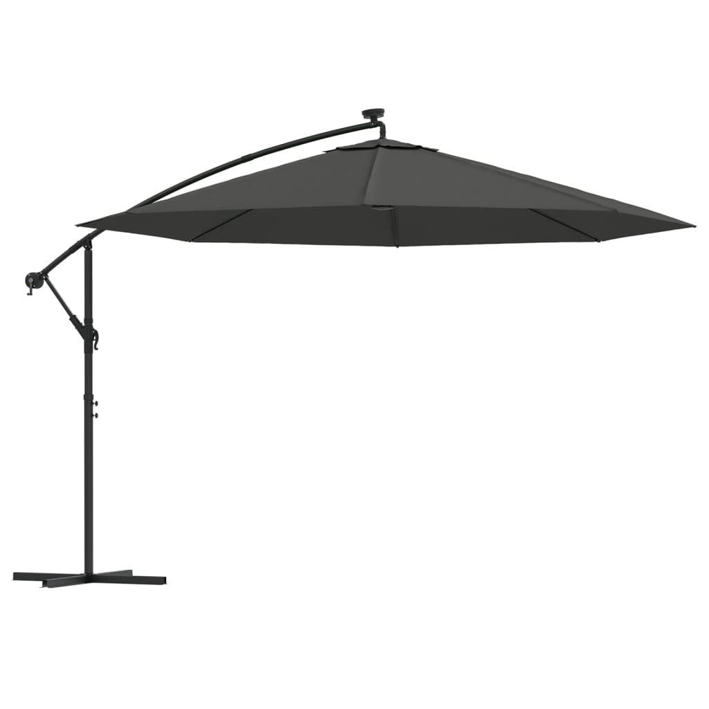 Sombrilla voladiza luces LED y poste de metal antracita 350 cm efe3700