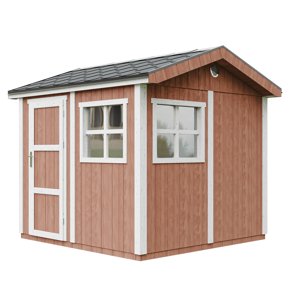 Caseta de jardín Timbela m913-redwood red, 5,9 m², premium, con suelo