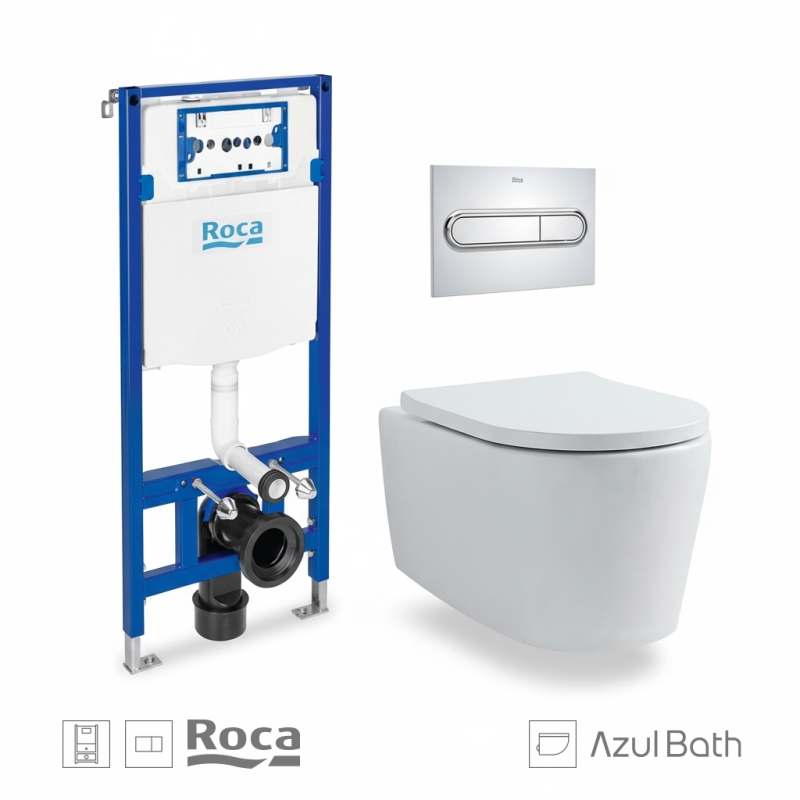Pack roca duplo cisterna y pulsador pl1 dual cromo wc lia azulbath
