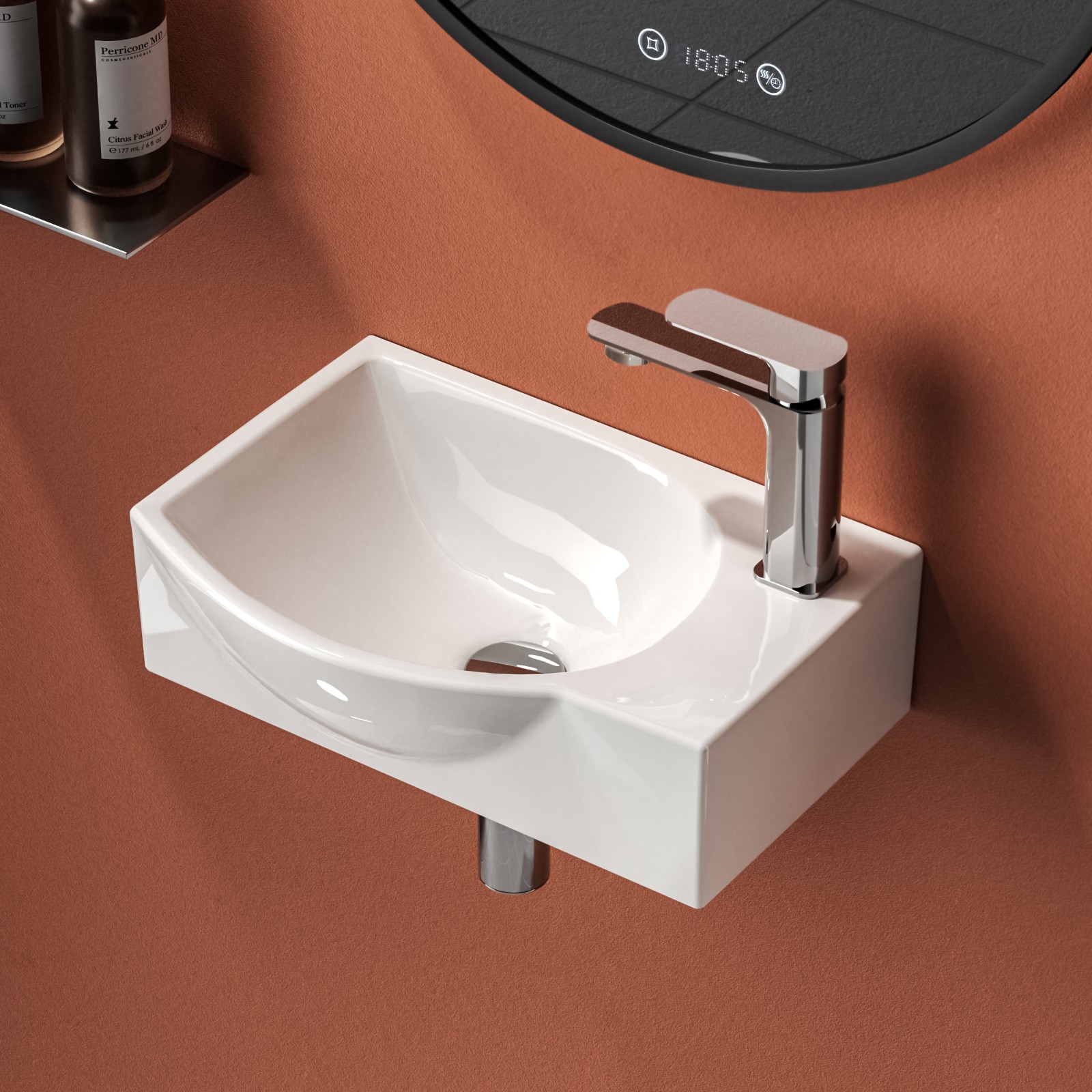 Emke lavabo mural pequeño, blanco, 40,5x28x14 cm, lavabo compacto para baño