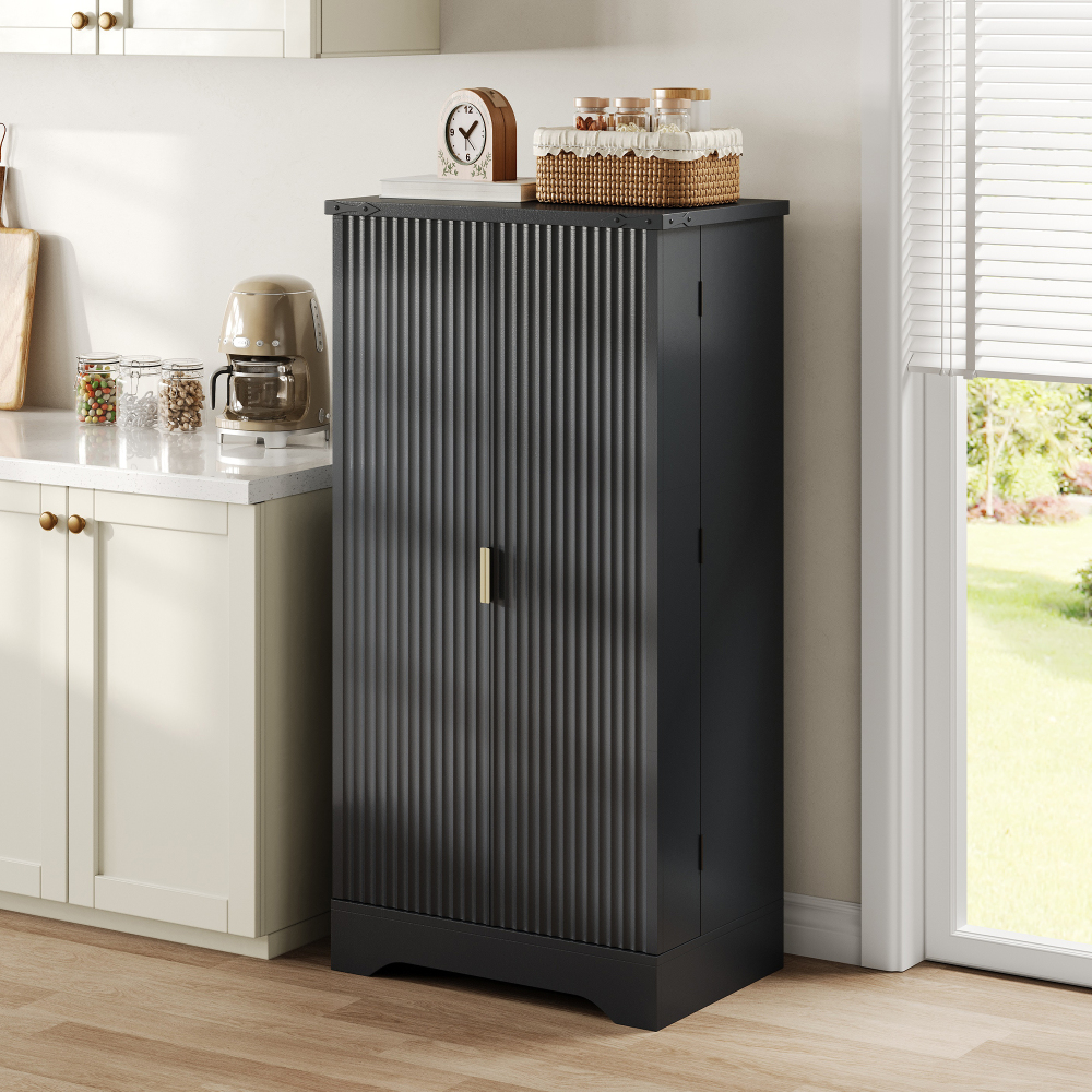 Armario alto de cocina con LED sensor 2 puertas negro 120x60,5x40cm