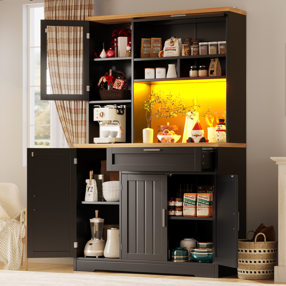 Vitrina para cocina y salón 5 puertas 1 cajón negro 180x104x40cm