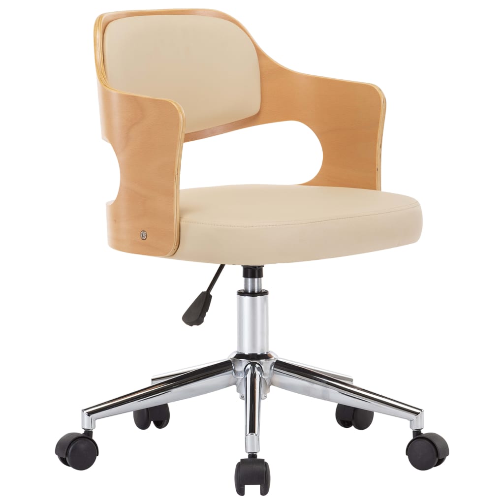 Silla giratoria de oficina/estudio de madera curvada y piel