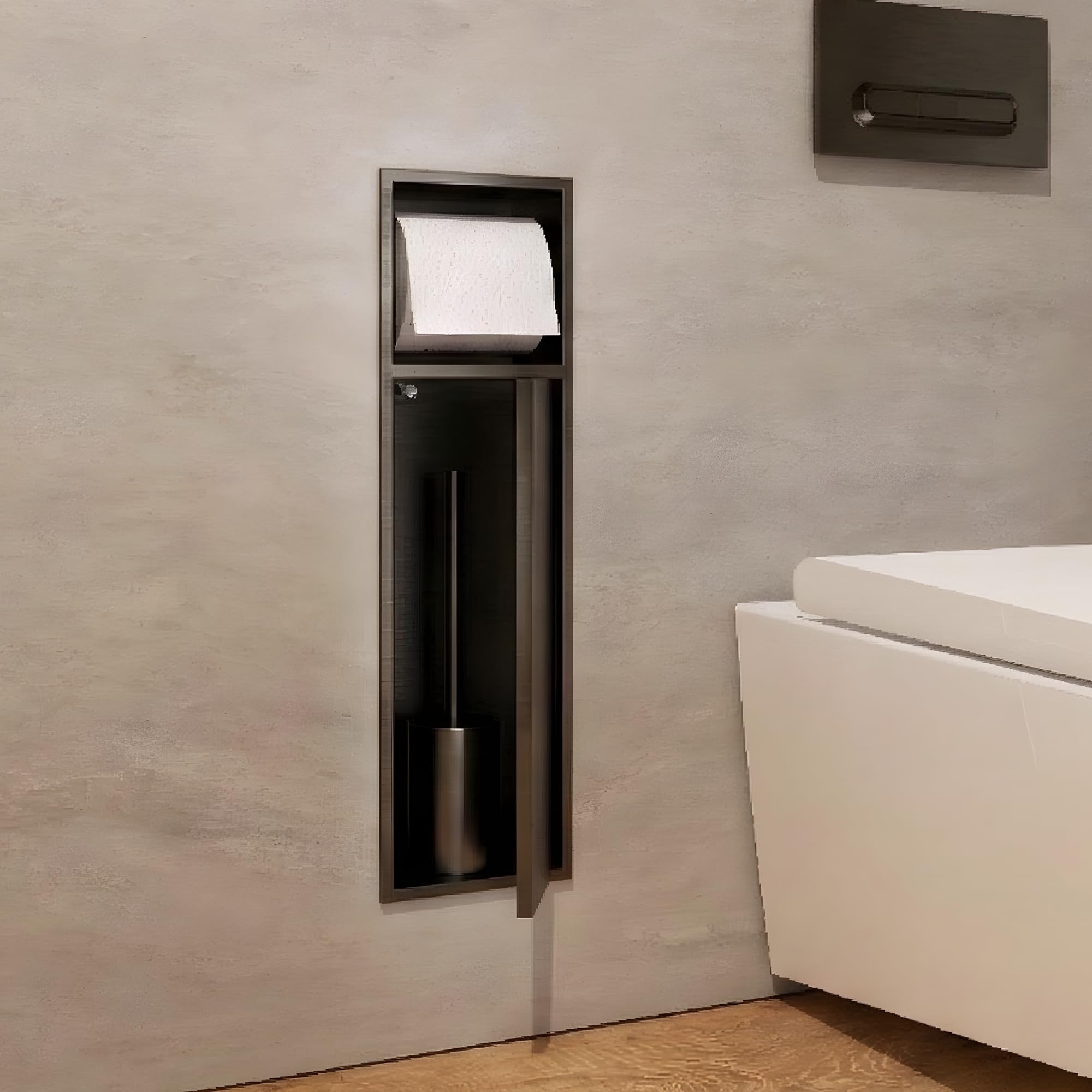 Imex - nicho de baño empotrable para escobillero y portarollos negro