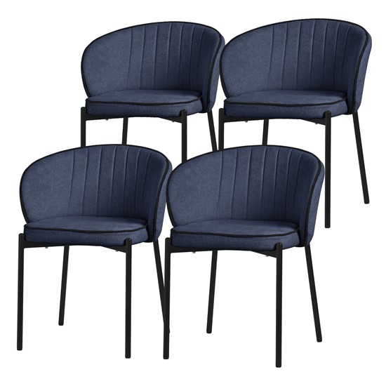 4x sillas de comedor azul oscuro con revestimiento de tela y respaldo