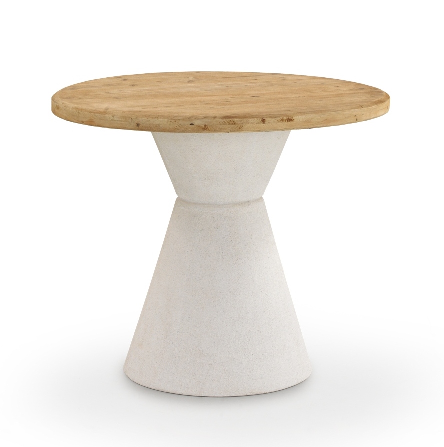 Mesa redonda abeto con base poliresina blanca, 90x90x76cm