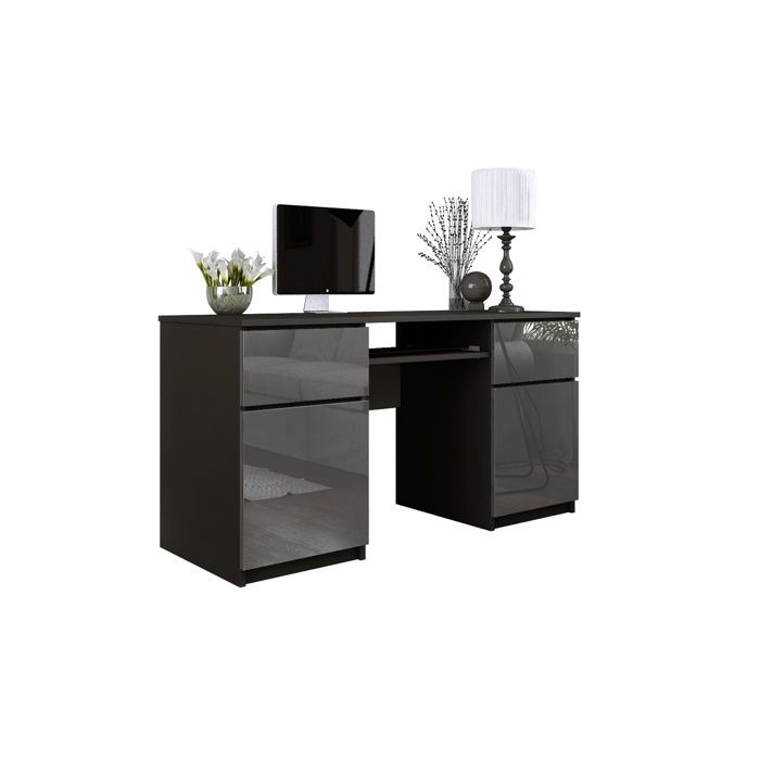 Escritorio: 2 cajones, negro mate/ gris brillante, 135 x 77 x 50 cm