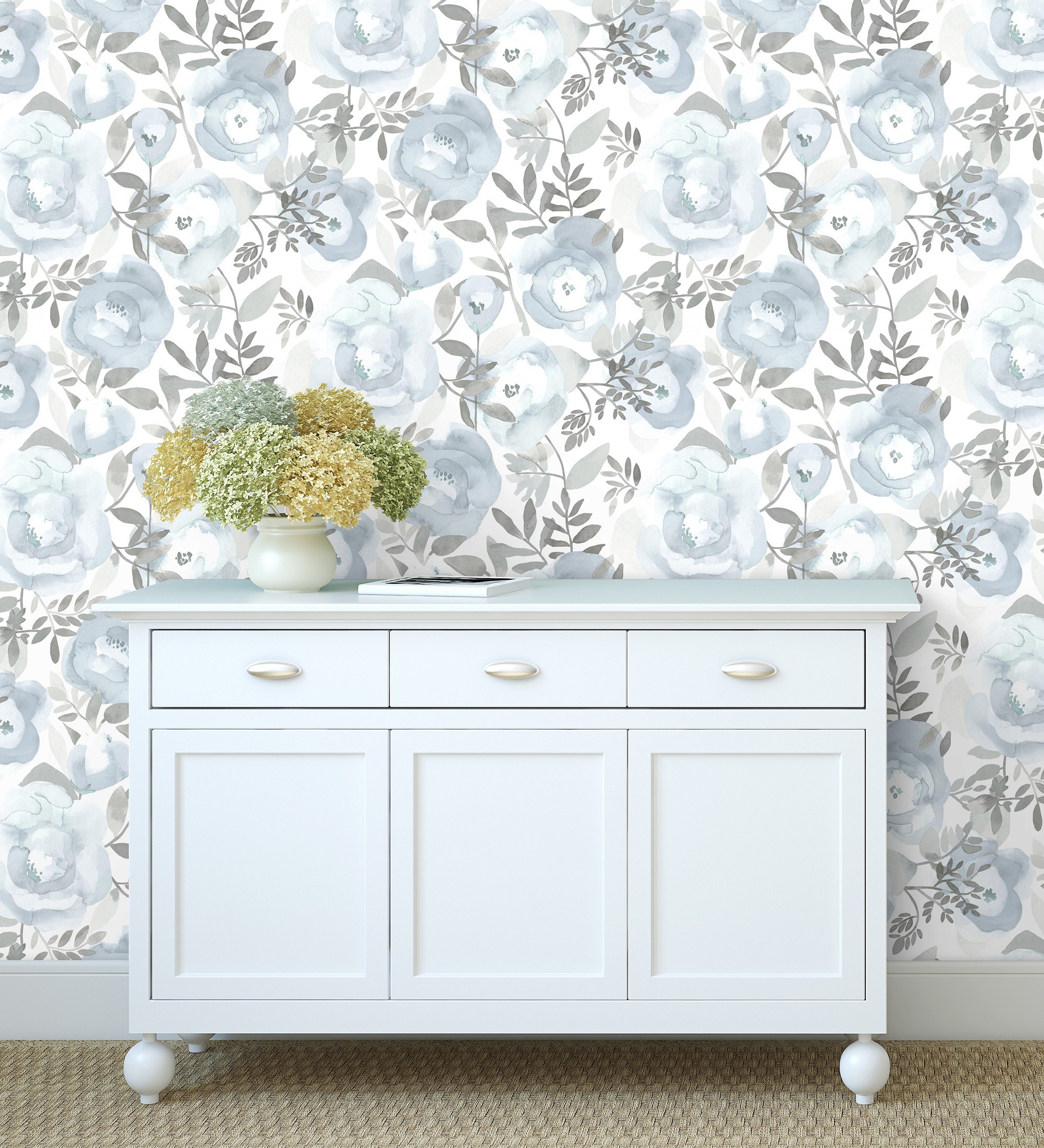 Papel pintado gaulan de flores celeste pintadas a 5.23m²