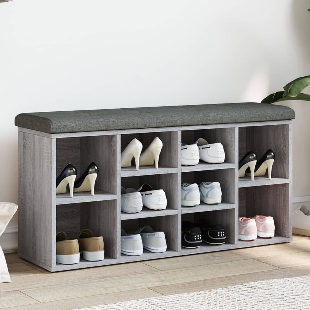Banco zapatero madera de ingeniería gris sonoma 102x32x50 cm esxt8369